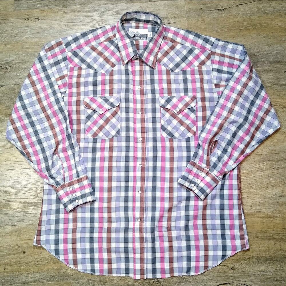 Vintage Ranch And Town Men’s Shirt Pearl Snaps Western Rodeo USA Made XL